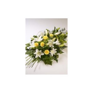 white lily and yellow rose spray