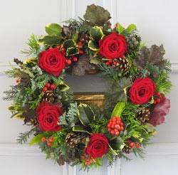 christmas fresh red rose door wreath