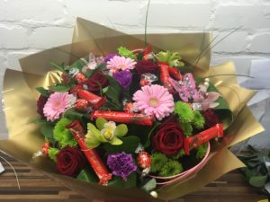 hand tie roses and lindt chocolates